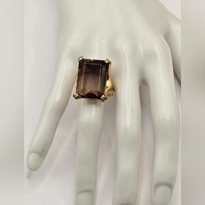 Vintage Vendome Brown Topaz Glass Goldtone Cocktail Brutalist Ring Size 5/6